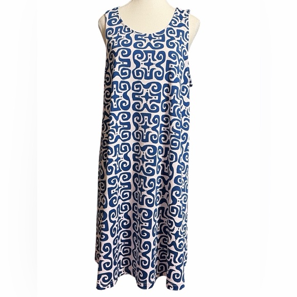 Buckhead Betties Dresses & Skirts - Blue and White Geometric Print Midi Dress